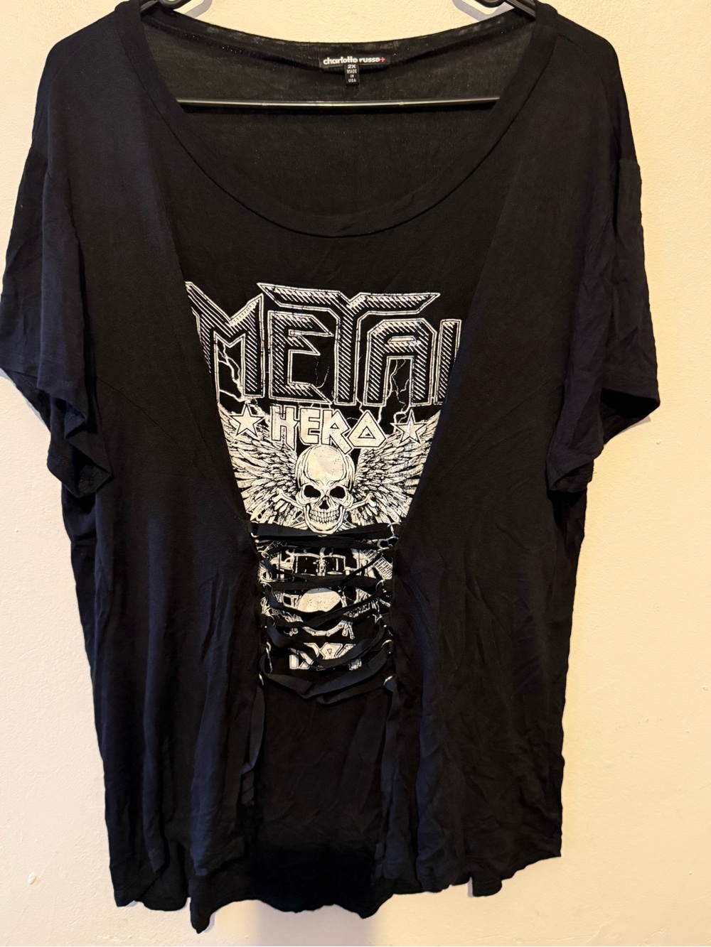 Charlotte Russe Lace-Up 'Metal Hero'  skull Tee
